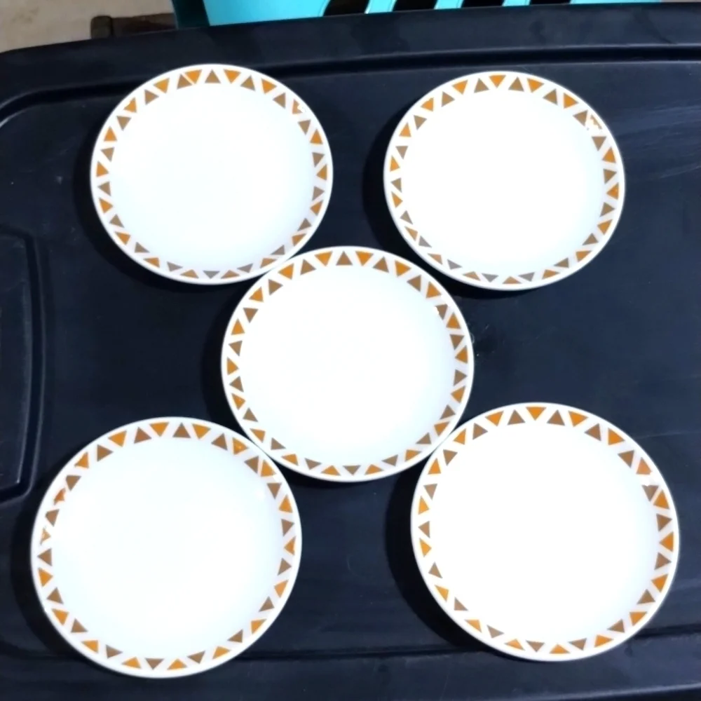 Homer Laughlin Bread plates triangle orange print lead free best china set of 5